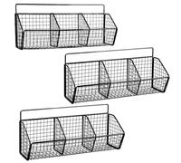 Gzsekken Wall-Mounted Hanging Kitchen Storage Baskets,Metal Storage Baskets with 3 Sections Wire Basket Kitchen No Drilling Adhesive Storage Basket Organiser Rack for Shower Cabinet Door,Black-3 Pack