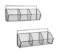 Gzsekken Wall-Mounted Hanging Kitchen Storage Baskets,Metal Storage Baskets with 3 Sections Wire Basket Kitchen No Drilling Adhesive Storage Basket Organiser Rack for Shower Cabinet Door,Black-2 Pack