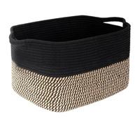 Gzsekken Woven Storage Baskets Rope Storage Baskets Two Tone Cotton Rope Baskets with Handle,Laundry Basket, Organiser Nursery Decor Laundry Hamper, Khaki+Navy (33x25cm)