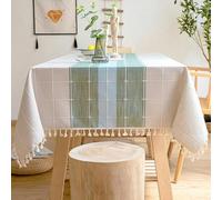 GZSLKSCD Fashion Stripe Designs Solid Decorative Linen Tablecloth With Tassels Rectangular W Dining Table Cover Tea Table Cloth-Sky Blue-90x90cm (Green Stripe 90x140cm)