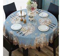 GZSLKSCD Rectangle Tablecloths Table Cover, Retro Soft Cotton And Linen Tablecloth, Round Embroidered Table Cloth For Parties Kitchen Dining Room (Blue Diameter 180Cm)