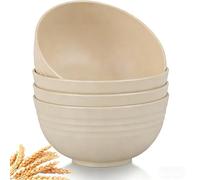 GZTFPQ 4 Pack Plastic Cereal Bowls, 600ml Capacity, Food Safe BPA Free, Lightweight, Microwave & Dishwasher Safe, Reusable for Kitchen Camping Soup Salad Noodle Rice, PP Material (Beige)