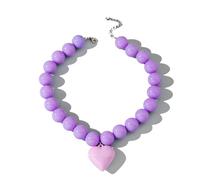 GZUQRSK Boho Resin Love Heart Pendant Beaded Necklace for Women Charm Multicolored Acrylic Beads Chunky Heart Pendant Choker Necklace Trendy Vibrant Jewelry for Holiday, 1, Acrylic, No Gemstone