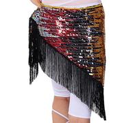 GZXXB Women Belly Dance Skirt 16 Colors Belly Dance Clothes Accessories Long Tassel Triangle Belts Hip Scarf Sequin Belt for Women(Black Colored)