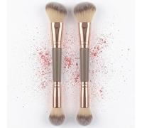 GZYCKJ 2 Pcs Double Ended Makeup Brush, Liquid Blush Tool Cheeks, Angled Contour Brush for Cream Foundation, Fluffy Powder Face Buffing
