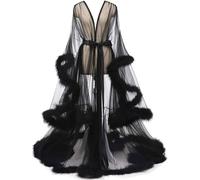 GZYMXFC Women's Tulle Robe, Vintage Feather Robe, Bathrobe, Perspective Maternity Tulle Robe, Photography Bathrobe Women-Black||One size