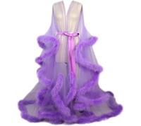 GZYMXFC Women's Tulle Robe, Vintage Feather Robe, Bathrobe, Perspective Maternity Tulle Robe, Photography Bathrobe Women-Purple||One size