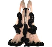 GZYMXFC Women's Tulle Robe, Vintage Feather Robe, Bathrobe, Perspective Maternity Tulle Robe, Photography Bathrobe Women-Beige||One size