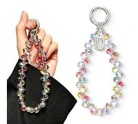 GZYUNFA Beaded Phone Wrist Strap, Sparkling Crystal Phone Charm Wristlet with Keyring, Handmade Anti-Lost Mobilephone Lanyard Chain Bracelet for Women Girls, Bag Keys Camera Accessory Gift