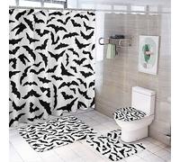 GZYWLKJ Horror Halloween Night Shower Curtain Sets 4 Piece,Retro Full Moon Gothic Bats Bathroom Decor Sets with Rugs Include Non-Slip Toilet Lid Cover Bath Mat