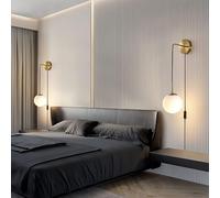 GZZBMY Lights Creative Plug in Wall Sconces Set of 2 Stick on Wall Light with Plug in Cord Hanging Glass Globe Sconces Corded Mid Century Wall Lamp for Bedroom Living Room (Gold-Two-Piece)