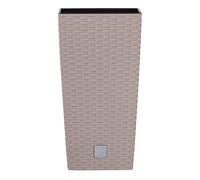 (H 33cm x D17cm, Beige) Square Rattan Tall Large Plant Pot Flower Planters