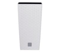 (H 33cm x D17cm, White) Square Rattan Tall Large Plant Pot Flower Planters