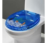 H,3D Effects Ocean Series Resin Toilet Seats, Slow Close Toilet Seat with Stainless Steel Hinges, Quick-Release, Easy to Clean, Quiet Close Toilet Seat with Real Shells and Gravel, Round