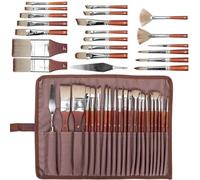 H&B 21pcs Professional Paint Brushes Set for Acrylic, Oil, Watercolor - Synthetic Hair Artist Brushes with Fine Detailing - Canvas, Wood, Ceramics Kit (Brown)