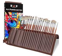 H&B 22pcs Professional Paint Brushes Set for Acrylic, Oil, Watercolor - Synthetic Hair Artist Brushes with Fine Detailing - Canvas, Wood, Ceramics Kit (Brown)