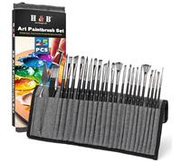 H&B 25pcs Professional Paint Brushes Set for Acrylic, Oil, Watercolor - Synthetic Hair Artist Brushes with Fine Detailing - Canvas, Wood, Ceramics Kit (Black)