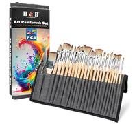 H&B 25pcs Professional Paint Brushes Set for Acrylic, Oil, Watercolor - Synthetic Hair Artist Brushes with Fine Detailing - Canvas, Wood, Ceramics Kit (Natural)