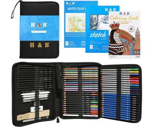 H & B 75Pcs Drawing Set Colouring Pencils Sketch Set,Drawing Pencils with Water