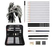 H & B Sketch Pencils Set 23 Pcs, Art Supplies Drawing Kit with Charcoal Pencil, Eraser, Sharpener, Pencil Extender & Canvas Art Bag for Beginners Kids & Adults
