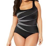 H-Back Sarong Front One Piece Swimsuit, Solid Color Beach Wear Low Waisted Tie Side Swimdress Tummy Control Swimsuit Swimming Costume with Skirt Try Before You Buy Travel Essentials Women Black