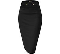 H&C Women Premium Nylon Ponte Stretch Office Pencil Skirt Made Below Knee Made in The USA, Ksk45006-black, Medium