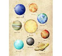 H+CO Inspired Solar System Poster Planets Wall Decals - Great Home Decor For Living Room Classroom Bedroom - Quality Outer Space Poster For Kids - Watercolor Unframed 8x10 Inch