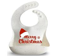 H&CO Merry Christmas Silicone Baby Bib, White with Red Holiday Design, Adjustable