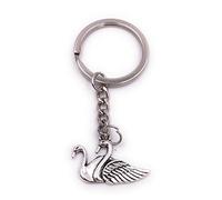 H-Customs 2 swans swan water bird key ring pendant silver metal