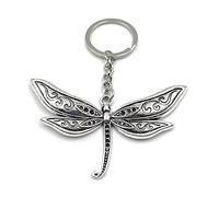 H-Customs Aquatic insect dragonfly pattern silver keychain pendant