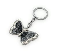 H-Customs Butterfly Rhinestone Butterfly Insect Keyring Pendant Metal Silver, silver, One Size