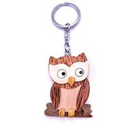H-Customs Cute Owl Sitting Wooden Elegant Handmade Keyring