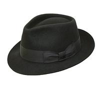 H&D Gents 100% Wool Hand Made Black Manhattan Felt Fedora Trilby Hat with Wide Band (Small (55cm))