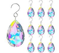 H&D HYALINE & DORA 10pcs 38mm Suncatcher Crystal Teardrops Chandelier Parts,Chandelier Crystal Prisms Pendants with Hook,Hanging Crystals for Lamp Window Christmas Tree Decoration(AB Colors)