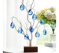 H&D HYALINE & DORA 10pcs Bauhinia Crystal Suncatcher Prisms Chandelier Beads Replacement 38mm Hanging Crystals Ornament Pendant for Window Wedding Party Decor,Blue