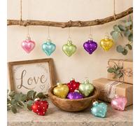 H&D HYALINE & DORA 12 Pack 38mm (1.5") Heart Shaped Christmas Tree Baubles, Heart Baubles for Valentine's Day, Mini Glass Heart Ornaments for Christmas, Holidays, Parties, Home Decorations (6 Colors)