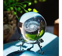 H&D HYALINE & DORA 2.4 inch 3D Galaxy Crystal Ball, Glass Fengshui Ball Paperweight Including Silver Stand for Home Decoration