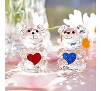 H&D HYALINE & DORA 2PCS Cut Crystal Bear Animal Figurine,Glass Animal Collection Table Ornament (Red Blue)