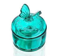 H&D Hyaline & Dora 3.5in Emerald Embossed Glass Jar with Lid,Crystal Glass Candy Dish,Candy Jars Jewelry Box for Wedding, Party, Buffet Decorative