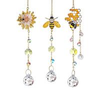 H&D HYALINE & DORA 3 Pack Sun Catcher Crystal Honeycomb Bee Ornaments Crystals Bumble Bee Honeycomb with Glass Prisms Decor Garden Suncatcher Window Hanging Gifts for Women,Bee Lovers
