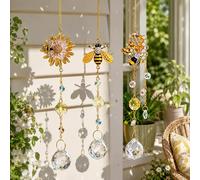 H&D HYALINE & DORA 3 Pack Sun Catcher Crystal Honeycomb Bee Ornaments with Glass Prisms Decor Garden Suncatcher Window Hanging Gifts for Women Bee Lovers