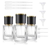 H&D HYALINE & DORA 3 Pcs 30ml Round Perfume Atomiser, Refillable Glass Perfume Bottle, Atomiser Spray, Portable Aftershave Dispenser With Refill Pump for Daily and Trips (Black)