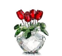 H&D HYALINE & DORA 4.5inch Spring Bouquet Crystal Glass Flowers Red Rose Figurine with Ornament Gift-boxed
