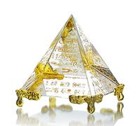 H&D HYALINE & DORA 60MM Crystal Pyramid Prism Paperweight Positive Energy Ornament Glass Egyptian Pyramid with Egyptian Gold Character for Home Decoration/Gift/Collection