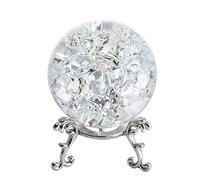 H&D HYALINE & DORA 60mm ICE Broken Crystal Ball Paperweight, Crystal Glass Ball with Stand, Home Decoration Fengshui Accessories Rock Garden Ornament