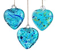 H&D HYALINE & DORA 7.5cm Glass Blown Blue Heart Ornament Christmas Hanging Ornament Friendship ball Gift for Birthdays, Thank You or Friendship Day(3 Pack)