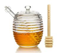 H&D HYALINE & DORA 9oz Glass Honey Dispenser with Dipper, Clear Crystal Pot for Home Kitchen, Store Honey and Syrup, Easy to Clean
