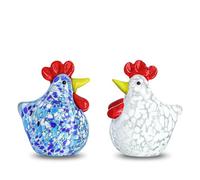H&D HYALINE & DORA Blown Glass Chicken Figurines Set of 2 Handmade Art Glass Rooster Figurine Crystal Animal Figurine Collectible for Home Decoration Ornament