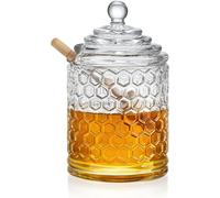 H&D HYALINE & DORA Clear Crystal Honey Pot with Dipper and Lid,Glass Honey Jar with Dispenser, Glass Honey and Syrup Container for Home Kitchen…