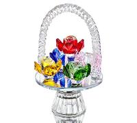 H&D HYALINE & DORA Colorful Crystal Flower Basket Figurine with Rotating Base Ornament,Glass Flower Collectible Figurine for Home Table Centerpiece Valentines Day Gifts For Her